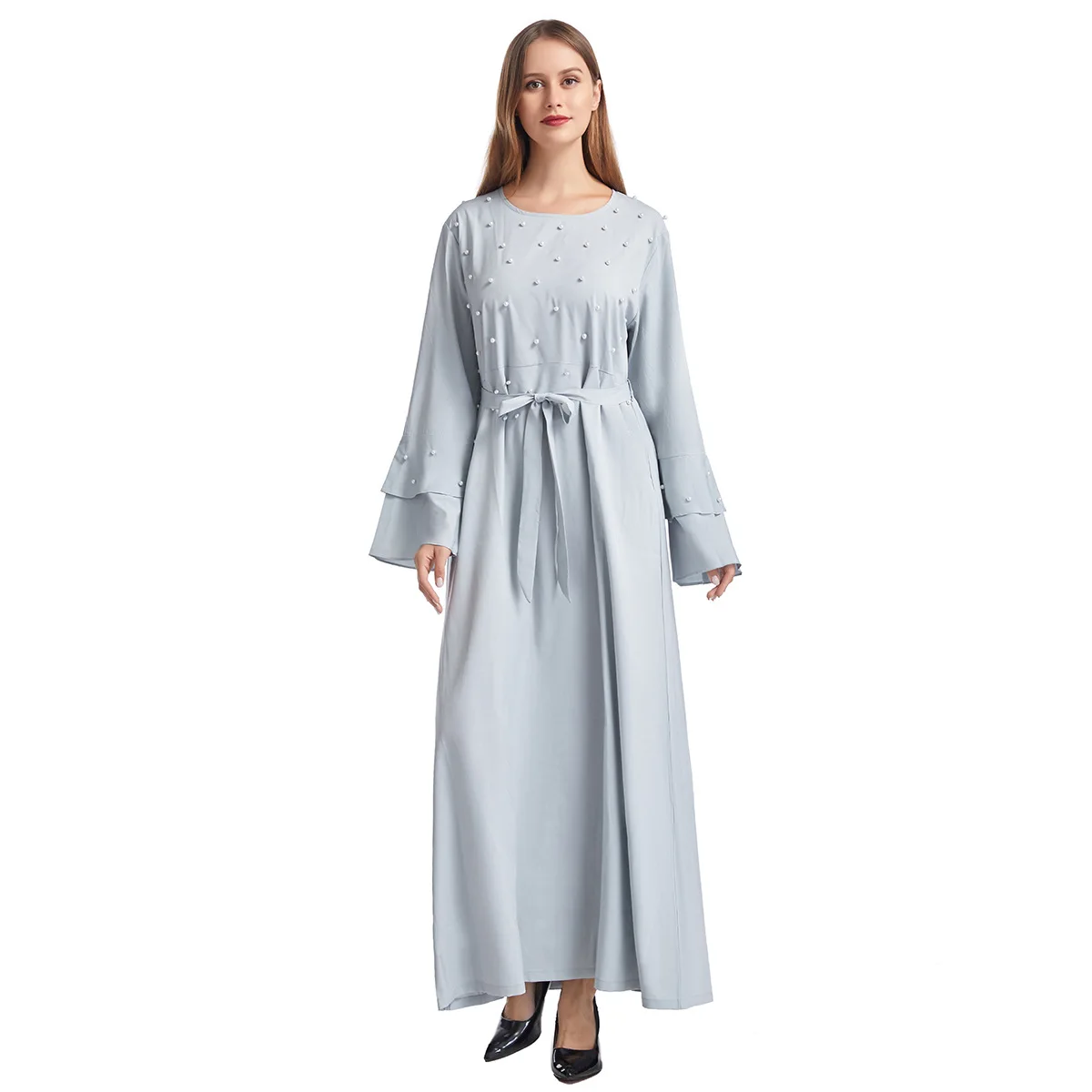 Женский длинный халат с круглым вырезом повседневная однотонная Арабская абайя