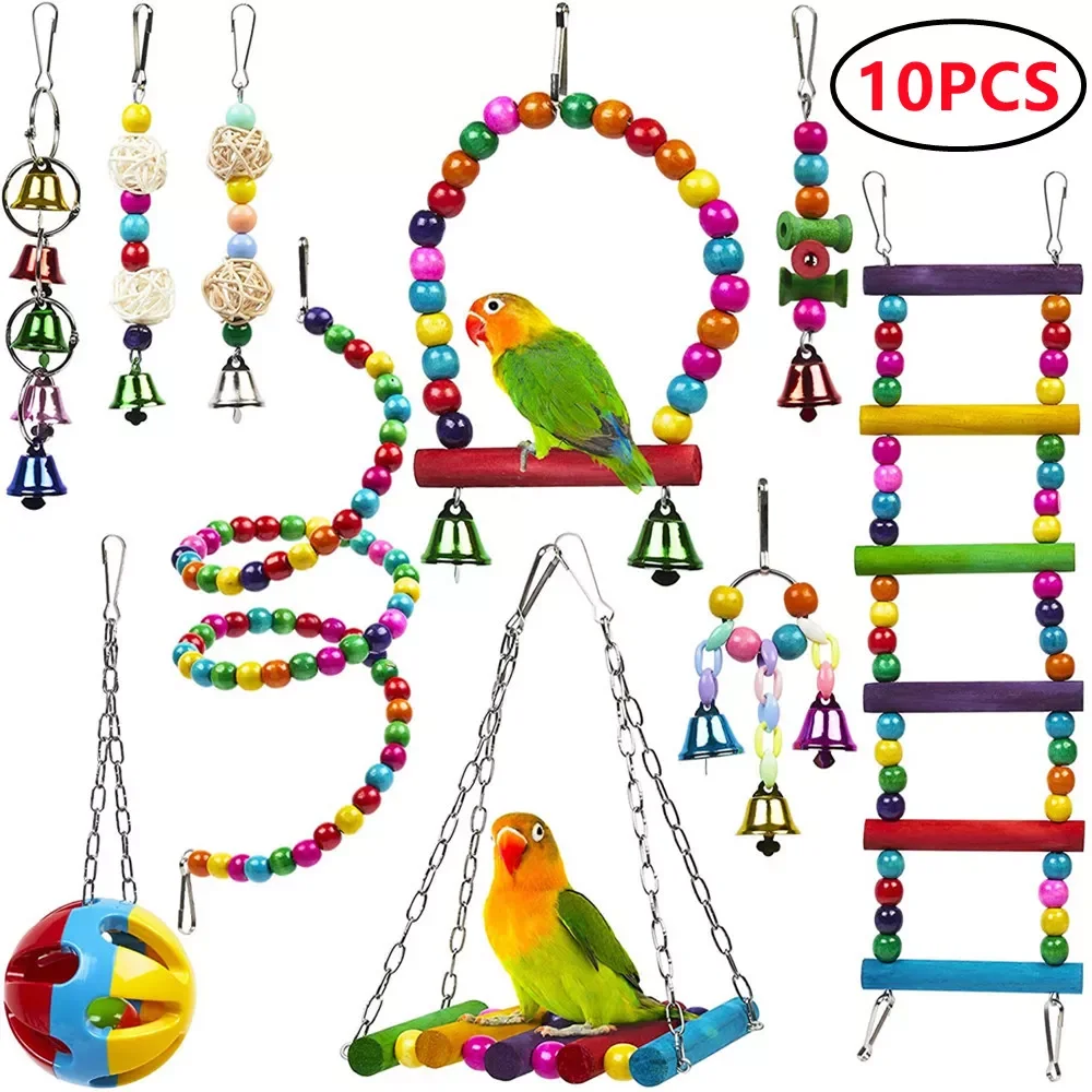 

2023 Combination Parrot Bird Toys Accessories Articles Parrot Bite Pet Bird Toy For Parrot Training Bird Toy Swing Ball Bell Sta