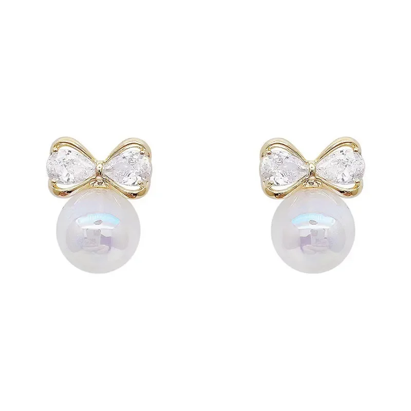 S925 Silver Needle Elegant Design Colorful Korean Pearls Bow Zirconia Stud High-End Sensibility Niche Earrings