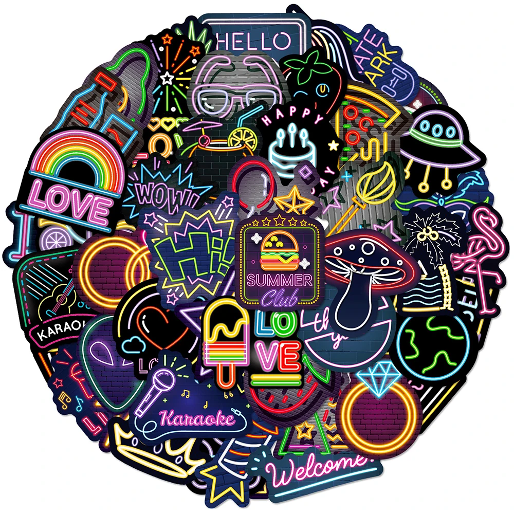 

10/30/50PCS Cute Cartoon Neon Light Stickers Luggage Skateboard DIY Cool Graffiti Girl Gradient Waterproof Sticker Decal Gift