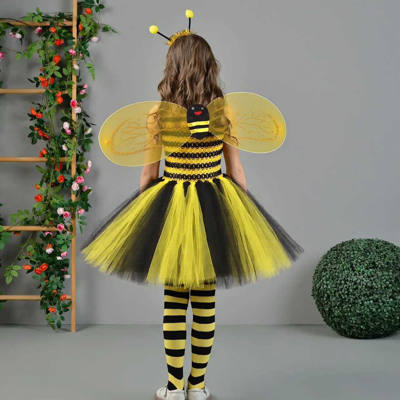 Полосатая одежда в виде пчелы детские платья сетчатая пачка с цветочным узором