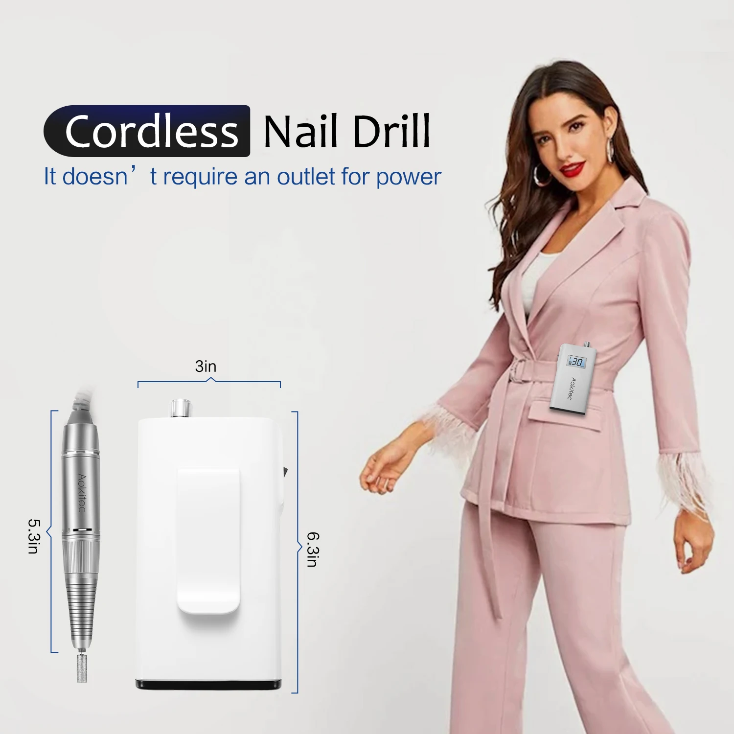 Профессиональная аккумуляторная электрическая дрель для ногтей AOKITEC 30000 об/мин