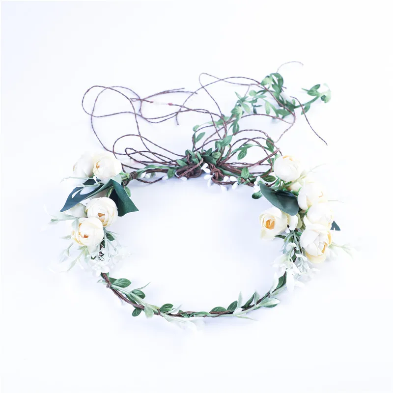 Faux Rose Rattan Flower Crown Hairband Floral Garland Headband Wedding Beach Decorate Photo Props Women Girl Hair Accessories images - 6