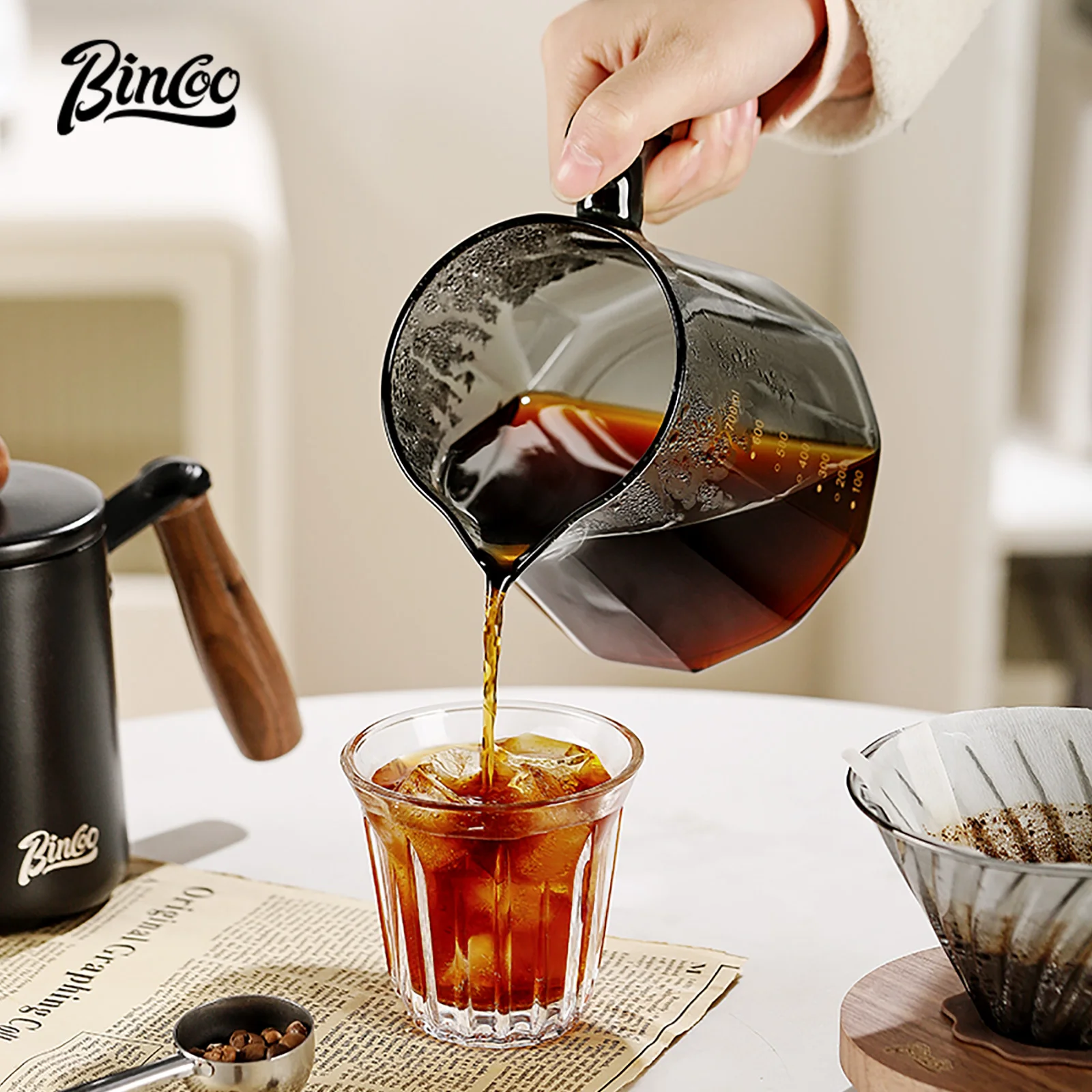 Фото Набор кофеварки Bincoo Pour Over, 800 мл, стеклянный графин для кофе со стеклянным фильтром для кофе, набор капельных кофеварки для дома или офиса №4