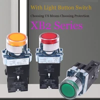 12pcs self reset button switch xb2 power start stop button switch with light normally open normally closed 10a 22mm 24v 220v