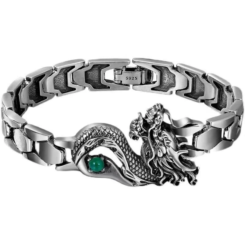 

S925 Silver Creative Watch with Gem Dragon Totem Men's Bracelet Retro Personality Domineering Simple European and American Gift