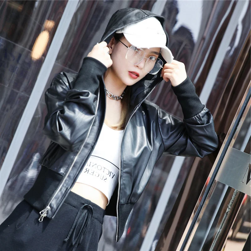

2023Hot Sale Real Leather Jacket Women Korean Hooded Leather Coat Women Black Genuine Sheepskin Jackets Short Outwears Jaq