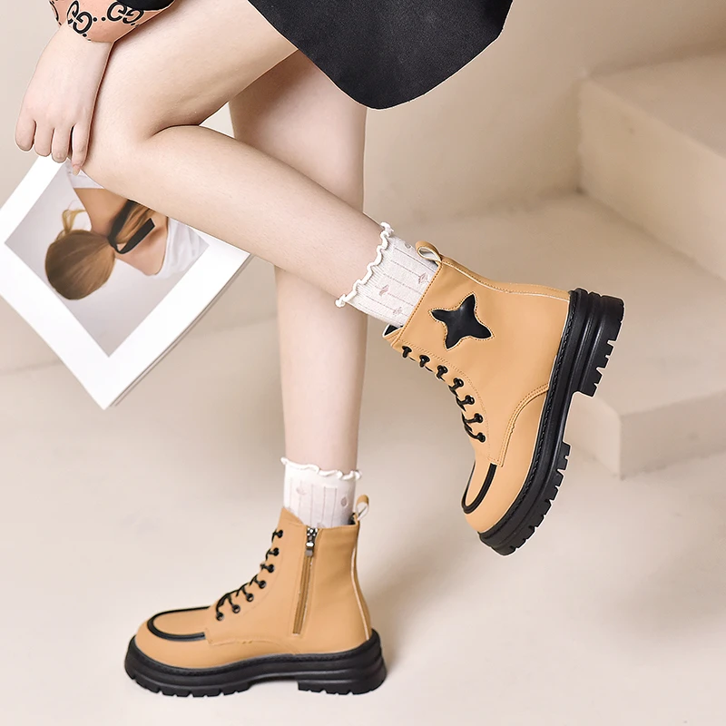 

Women's Designer Non-slip Waterproof Platform Shoes 2023 Autumn Winter Fashion Platform 5cm Thick Sole Ankle Boots Goth Shoes