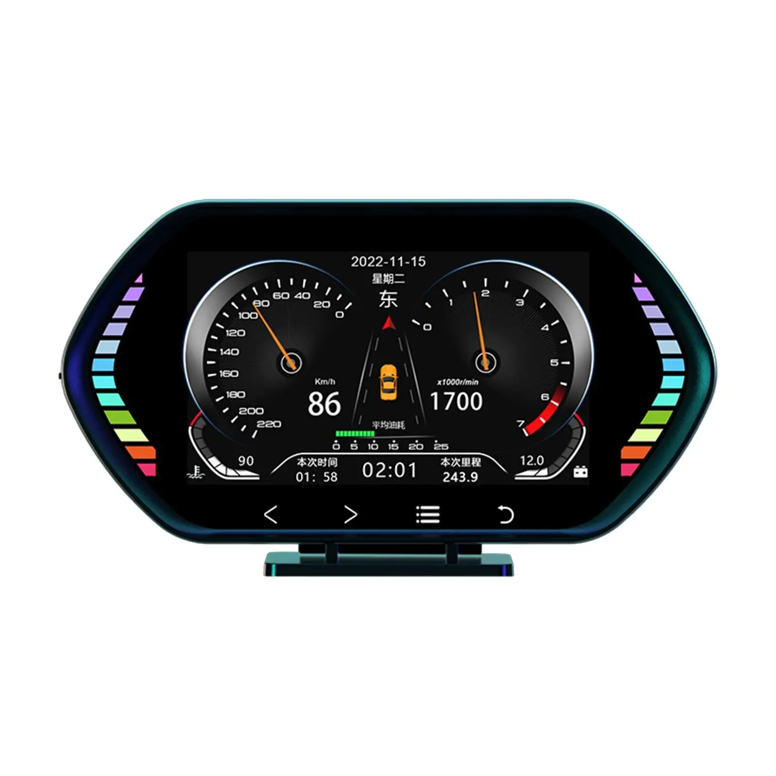 

OBD2 Gauge Display 360 Degree Split Bracket with Ambient Light OBD+GPS Smart Gauge Head up Display for Most Vehicles Cars
