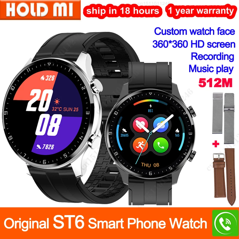 

360*360 ST6 Smart Watch Men 512M Recording Local Music Blood Oxygen Smartwatch BT Phone Call Heart Rate Tracker for TWS Earphone