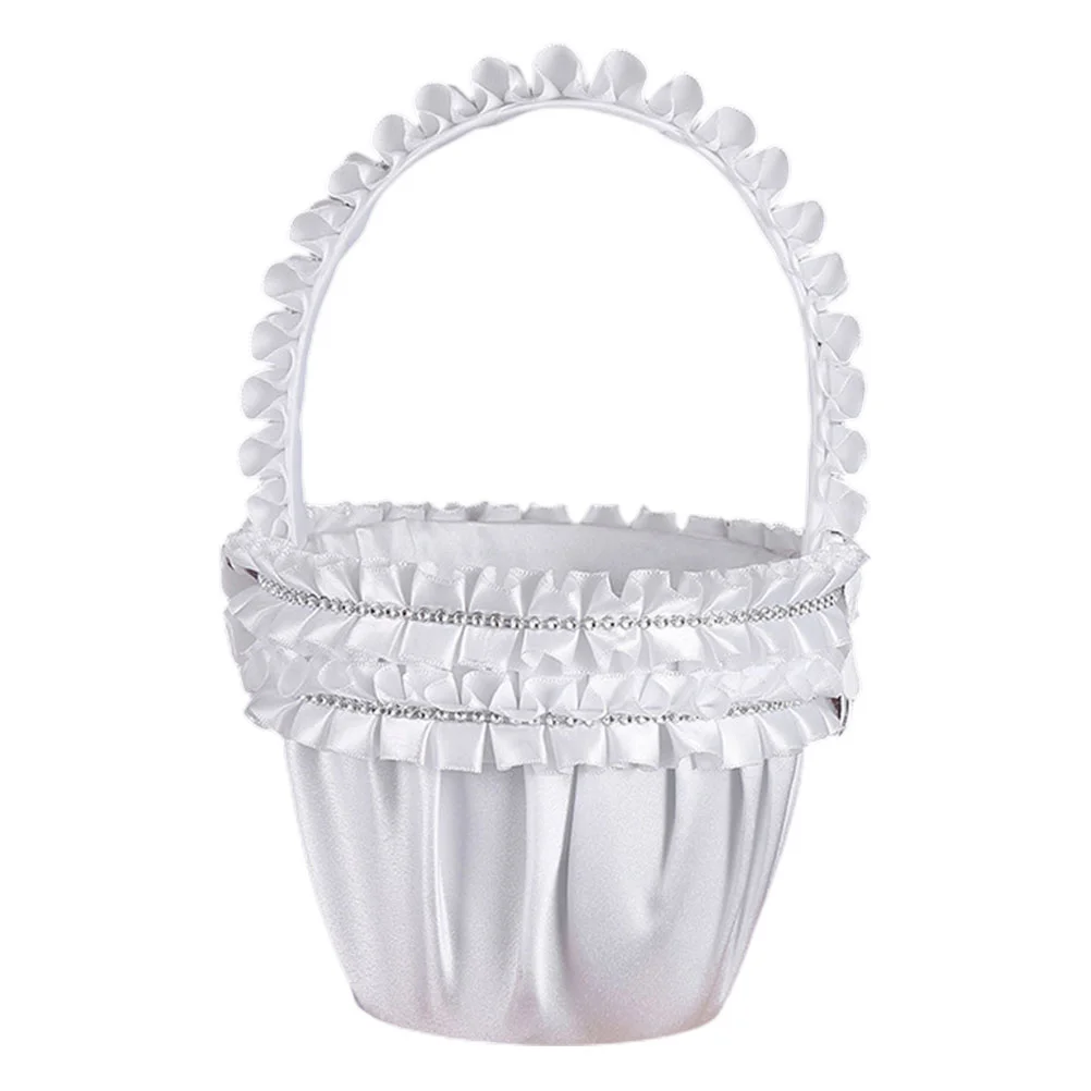 

Basket Wedding Flower Gift Girl Storage Candy Baskets Lace Handle Farmhouse Handheld Pearl Rhinestonedecoration Ceremony Party