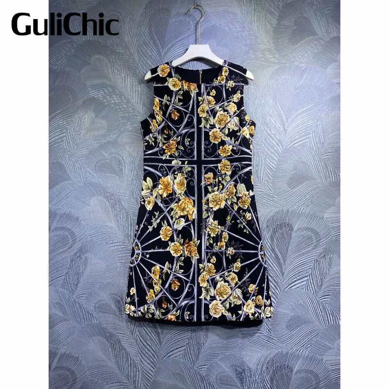 

3,30 GuliChic женское модное дизайнерское винтажное платье с цветочным принтом и бисером