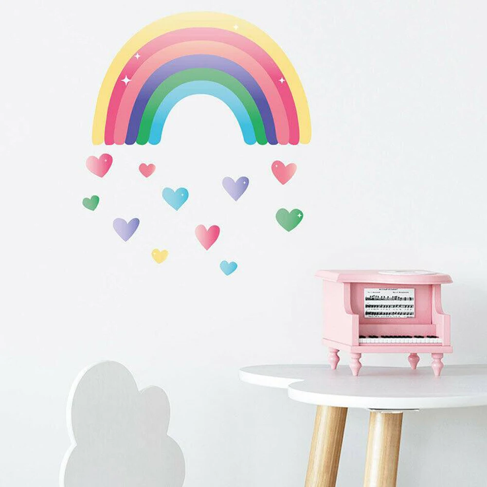 

Creative Wall Sticker Removable Children Room Nursery Wall Decal Art Decals Stickers Rainbow Wall Sticker Colourful Love Heart