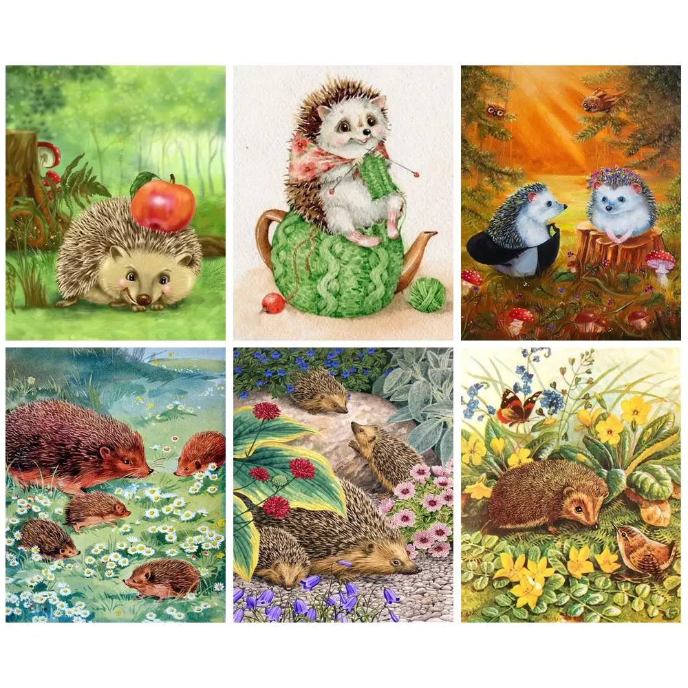 

CHENISTORY 60x75cm Oil Painting By Numbers Hedgehog DIY Paint By Numbers On Canvas Animal Frameless Digital Hand Painting Decor