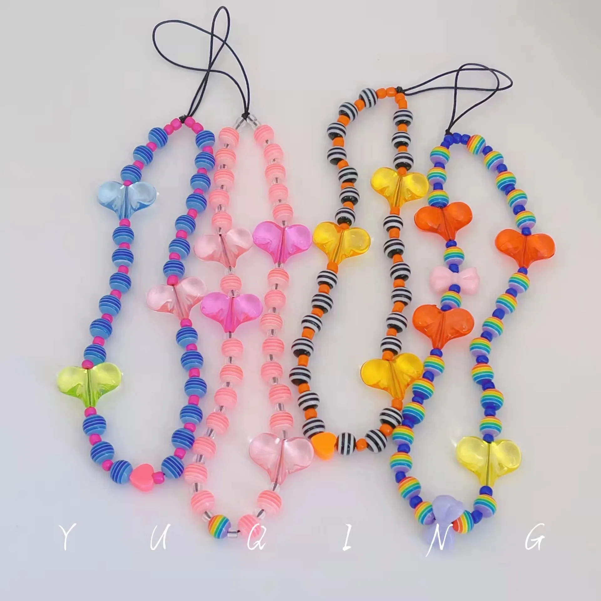 

Creative Trend Acrylic Transparent Love Geometric Beaded Bracelet Various Choices Mobile Phone Chain Women's Exquisite Ornaments