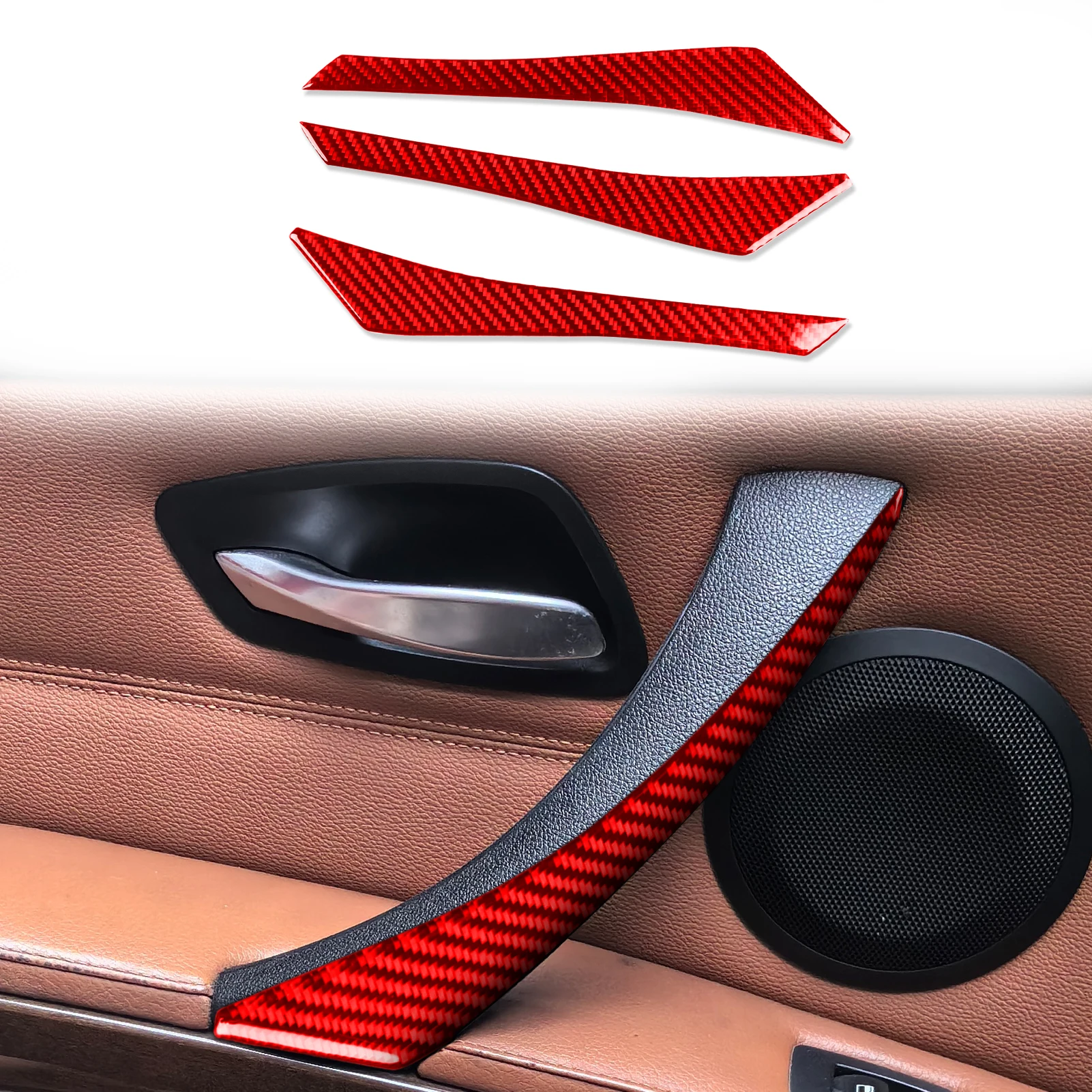 Для BMW 3 серии E90 2005-2012: накладки на внутренние ручки дверей, красные, из настоящего мягкого карбона, аксессуары для интерьера, стикеры (art.: 3920daa37e488) - 3920daa37e488