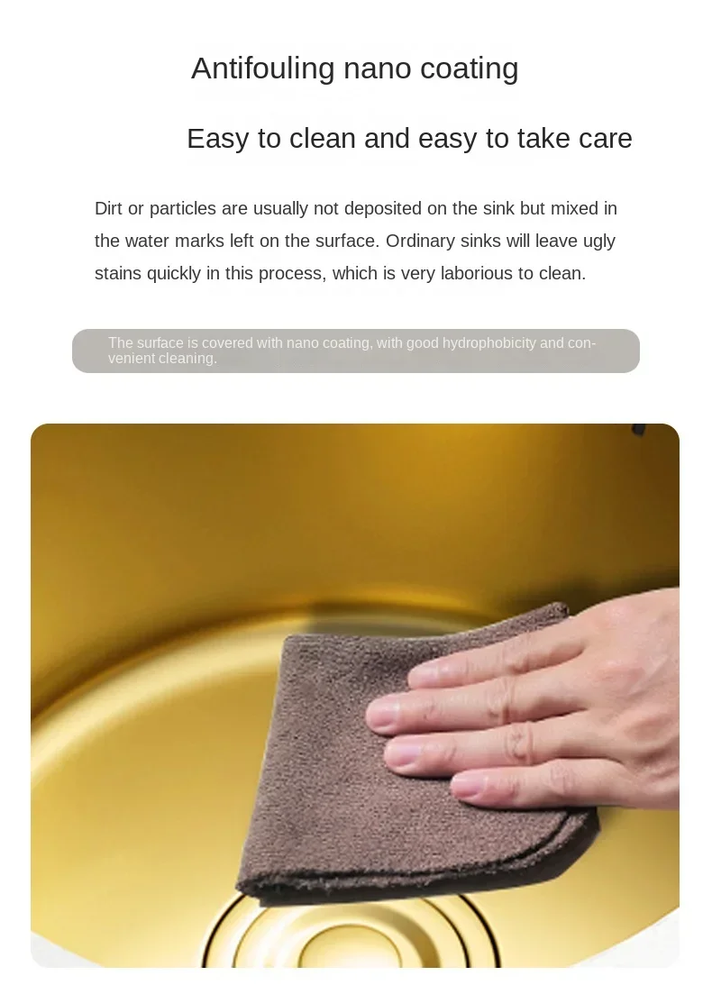 Fregadero Circular Pemb acero inoxidable para cocina minifregadero de 40x40cm 304 Nano Dorado кон una sola ranura