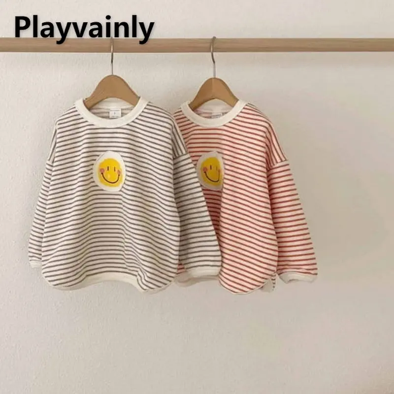 

Autumn Winter Boy Girl Sweatshirts Baby Striped Round Neck Cotton Long Sleeve Pullover Thicken Sweatshirts Kids Clothes E3629