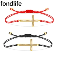 fashion 3 color cross charms red string bracelets for women men lucky braided rope jesus christian faith zirconia jewelry gifts