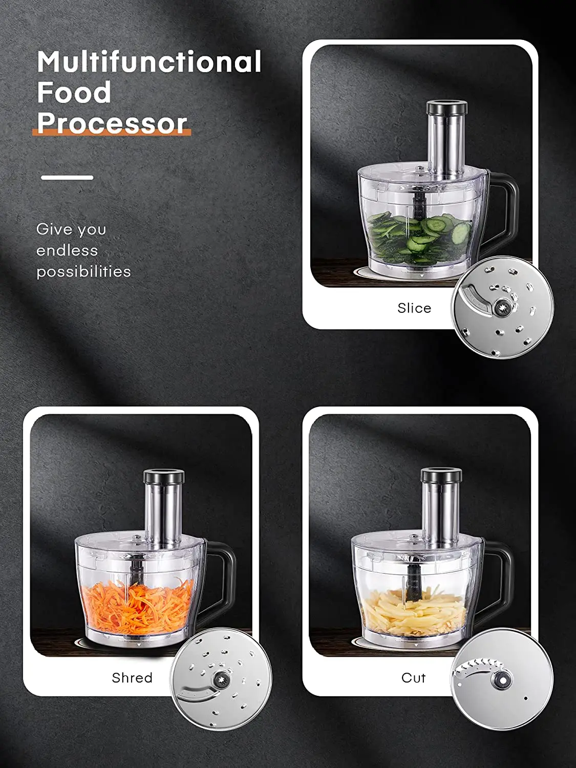Decen Food Processor Multifunctional 1100W Mixer Food Processor with 3.5 L Bowl and 3 Speed Levels enlarge