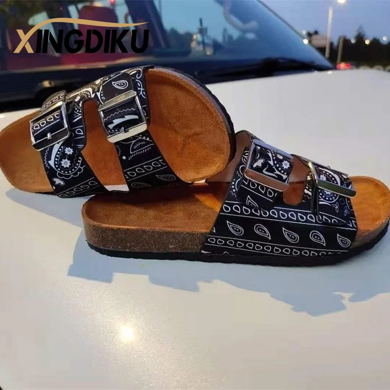 

Сандалии женские летние из пробки, пикантные пляжные шлепанцы с принтом, римские сандалии-гладиаторы, на танкетке, праздничные мюли, 2022