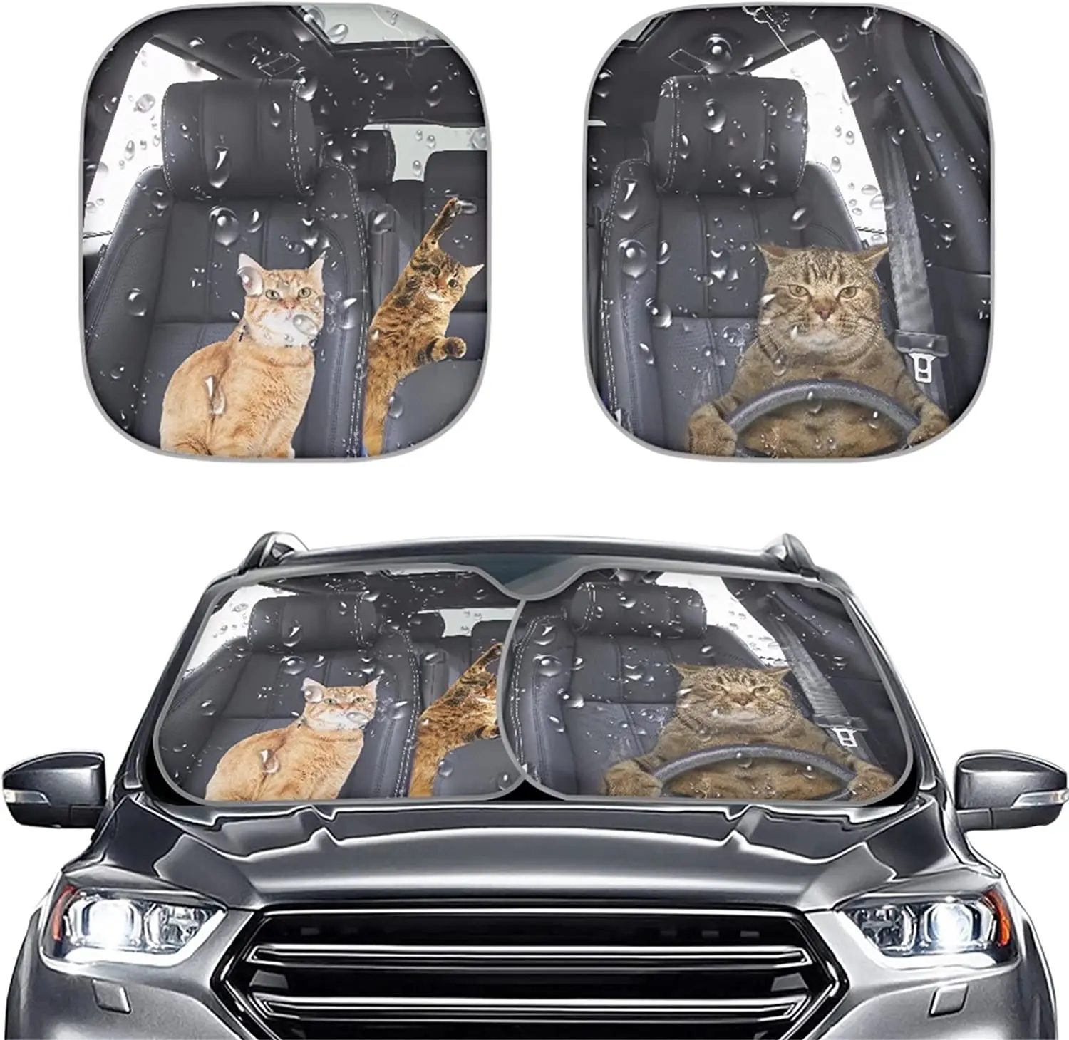 

Buybai 2 Packs Windshield Sunshade for Car Windshield Cute Cat Printed Sun Shade for UV Protection and Heat Reflector-Keep Your