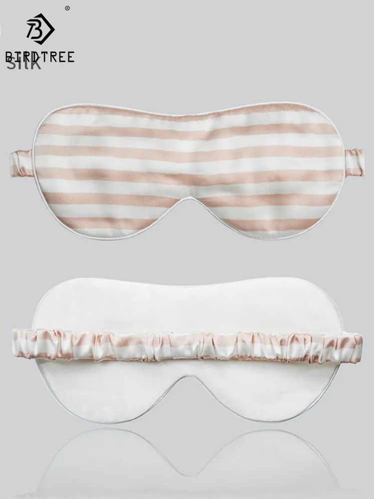 

Birdtree 19 Mm 100% Silk Eye Mask Mulberry Silk Striped Travel Relax Cover Sleeping Shield New Festival Gift A34425M