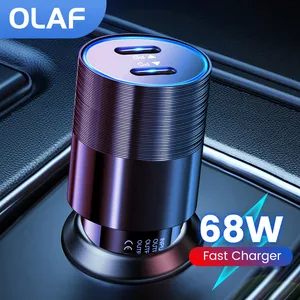 68W Dual USB Type C Car Charger Metal Auto PD Charger Adapter Fast Charging USB C Charger For CellPh