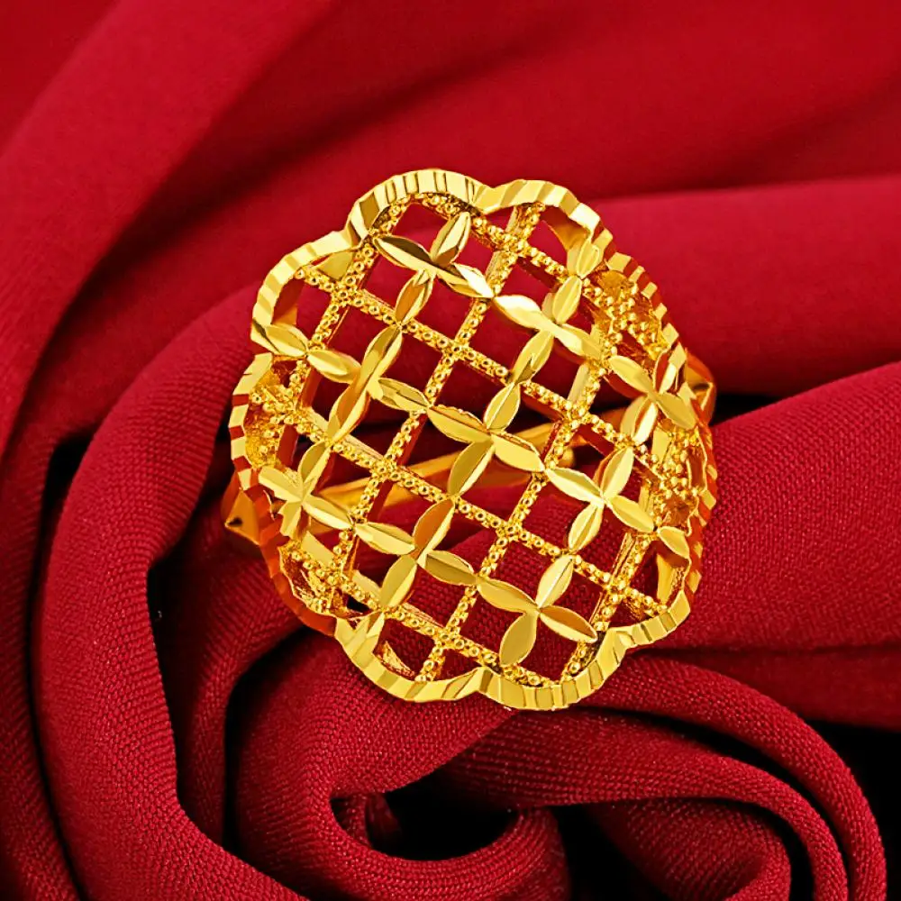 

HOYON Jewelry Rows Empty Wedding Ring Couple Ring Real 18K Gold Filled Jewelry
