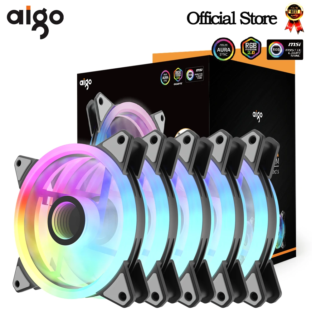 Aigo AF12 RGB 120 Мм Корпус Вентилятор Dual Halo Infinite Space Design 4-контактный PWM ARGB Компьютерный