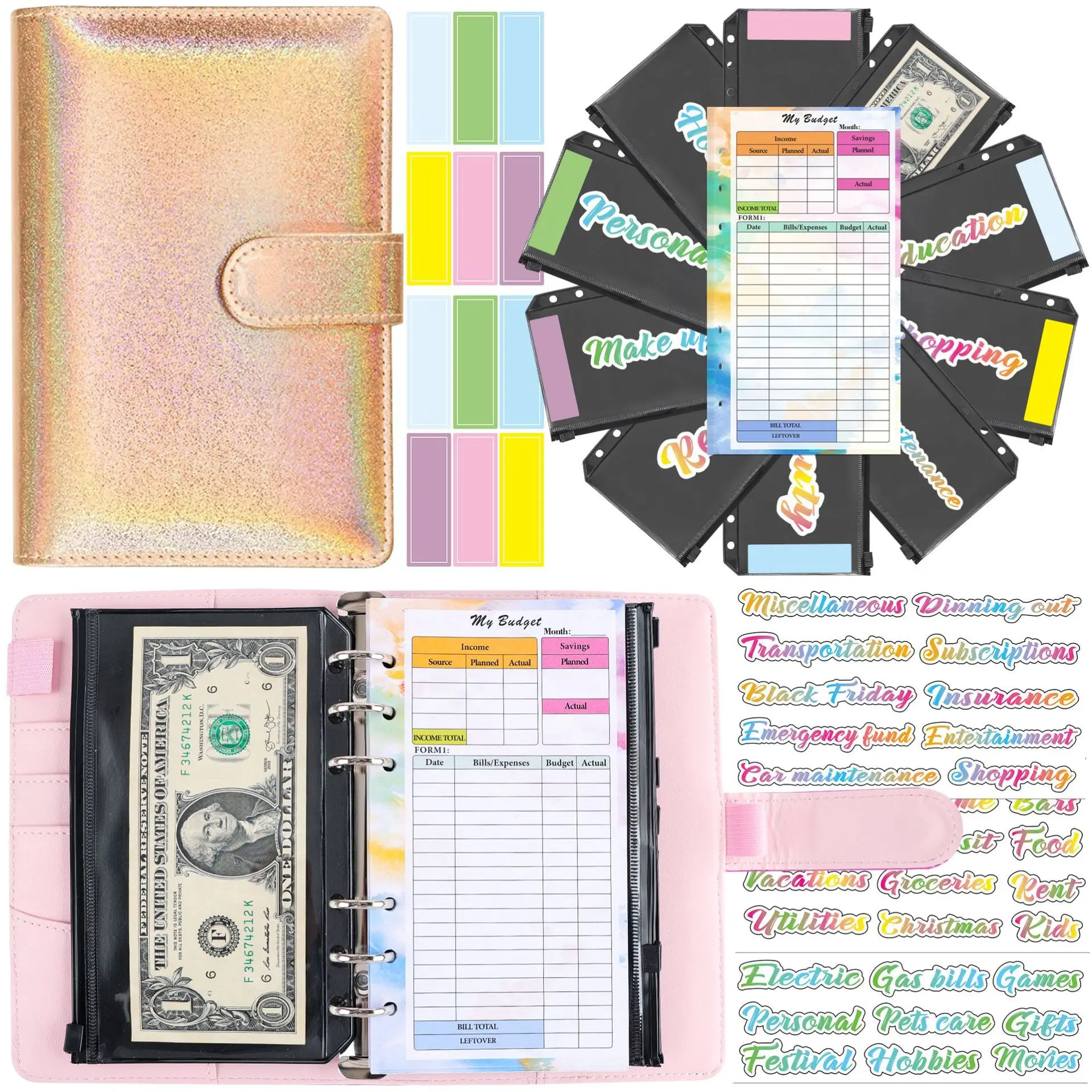 

A6 Marble Colorful Money Budget Planner Binder Zipper EnvelopesCash Envelopes for Budgeting Money Organizer for Budget Binde