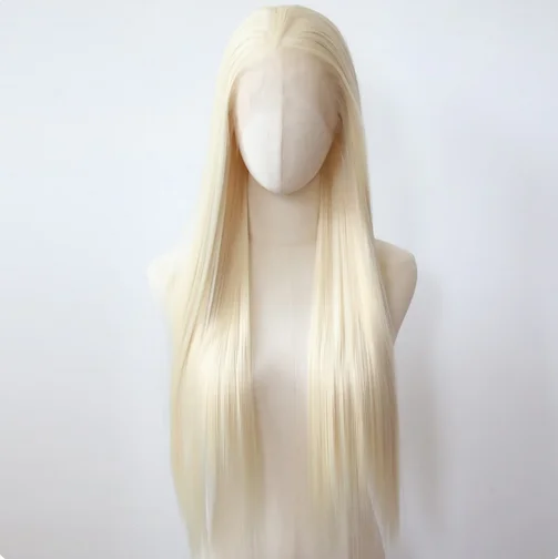Парик блондинки Синтетический парик фронта шнурка Длинный прямой # 613 спереди