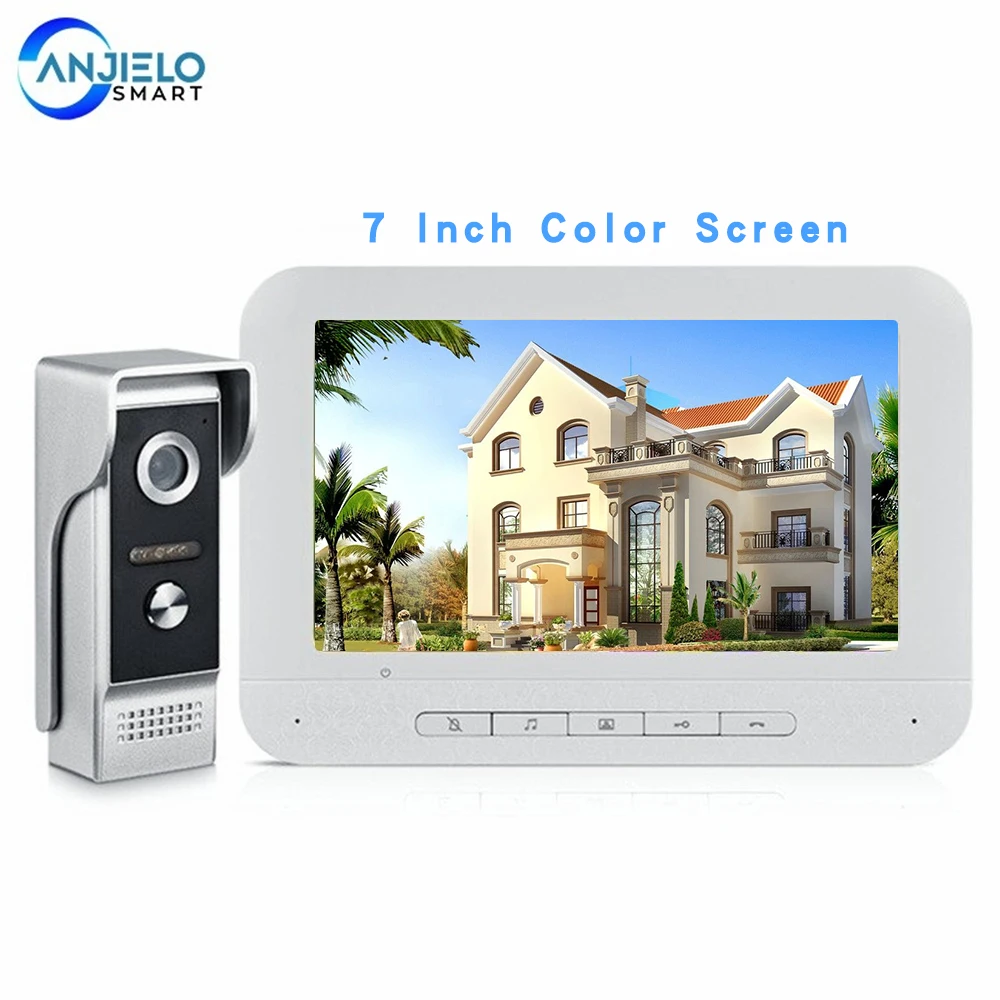 New 7 Inch Color Video Intercom for Apartment Wired Videophone Monitor Door Bell with Camera Villa Residential Intercom for Home