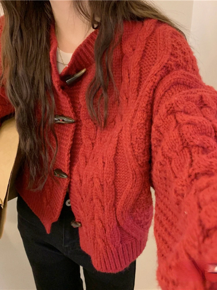 

Короткий кардиган Korobov, милая красная рубашка для снижения возраста, новинка на осень и зиму, свитер, Женское пальто с рукавом летучая мышь, винтажные модные свитера
