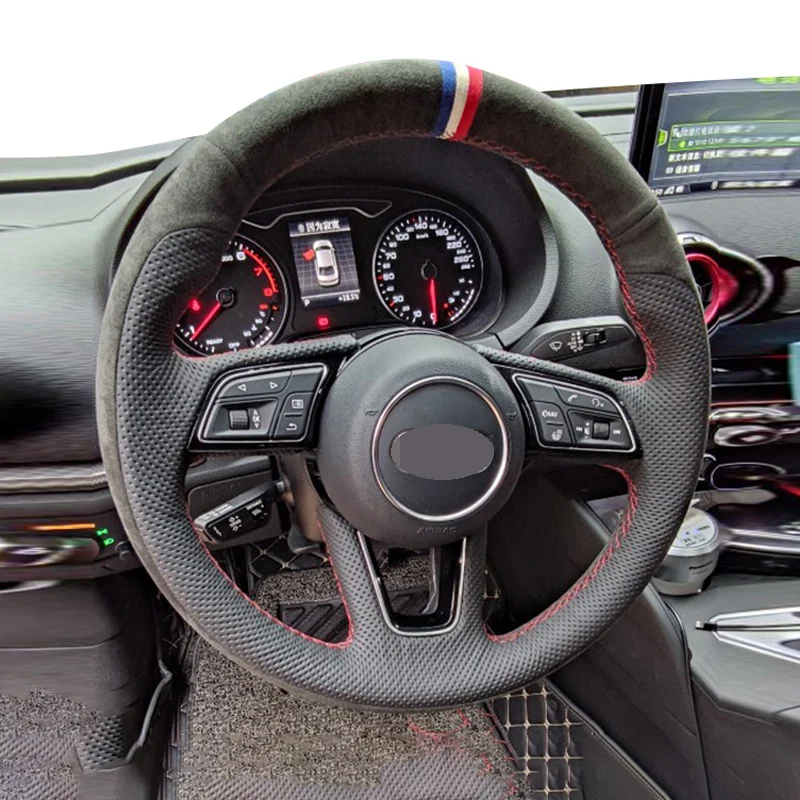 

Ручное шитье черной замши из натуральной кожи Автомобильный чехол на рулевое колесо для Audi A4 (B9) Avant A5 (F5) Q2 A1 (8X) Sportback A3 (8V)