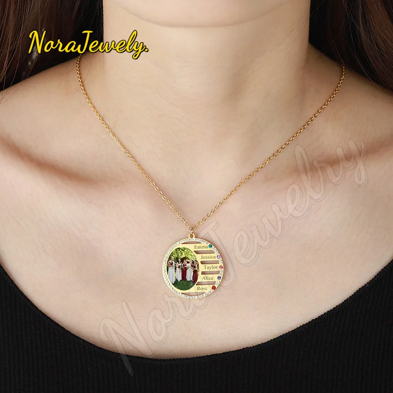 NORAJewelry Personalized NameNecklace For Family Gift Birthstone Crystal Pendant Engrave Necklace Custom Stainless Steel Jewelry