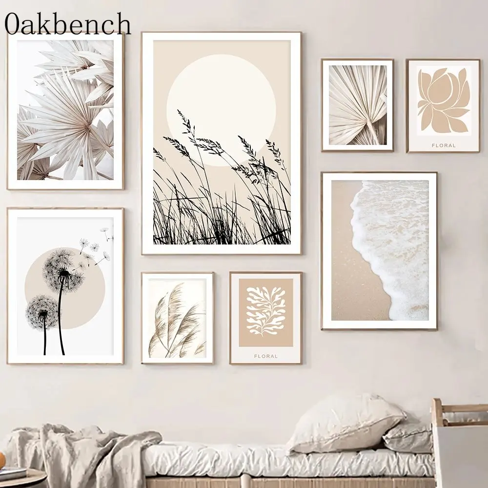 

Palm Leaf Print Pictures Reed Dandelion Canvas Poster Sea Beach Art Prints Flower Painting Poster Nordic Posters Bedroom Decor