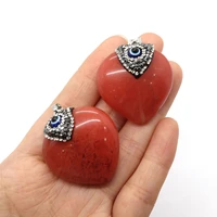 natural stone heart shape watermelon red pendant 35x40mm inlaid rhinestone eyeball charm making diy necklace earring accessories