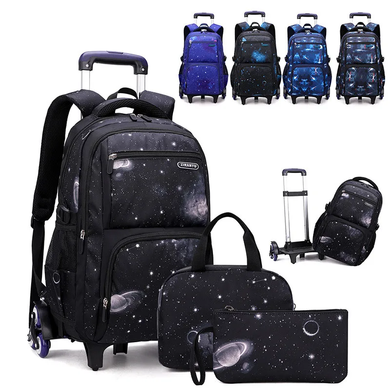 

with Lunch Box Trolley School Bags Rolling Backpack for Boys Wheeled Bag Carry On Kids' Luggage Primary Junior High School Bag