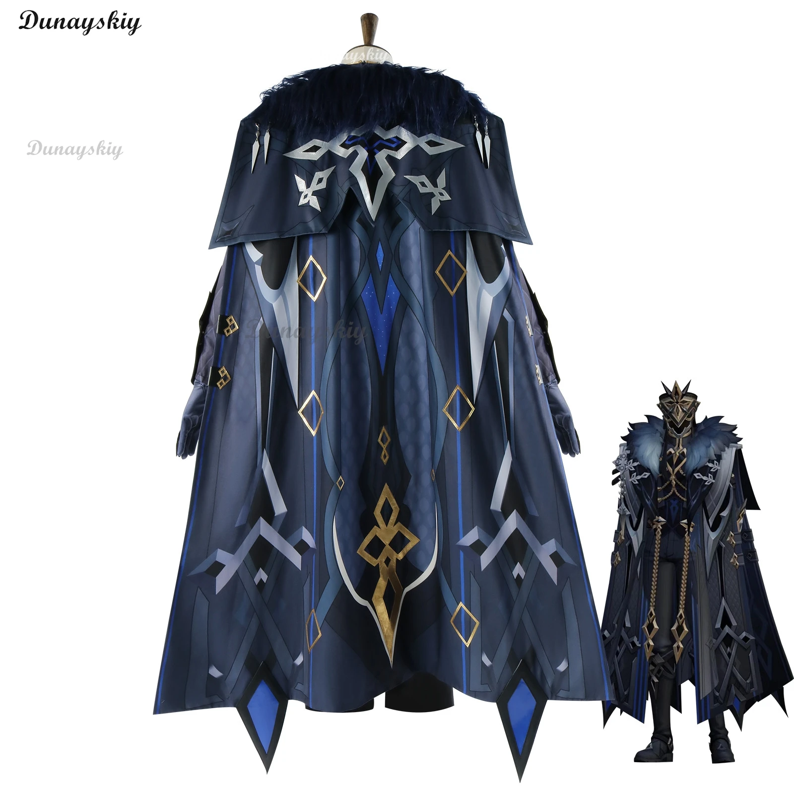 Genshin Impact Eleven Fatui Harbinger Косплей Костюм Парик Плащ Маска Щит Для Лица Черная Униформа