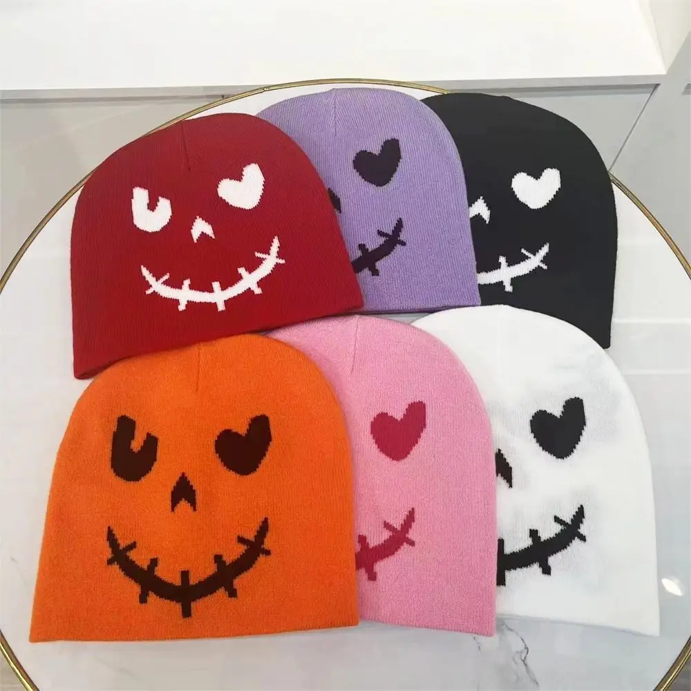 

Halloween Funny Expression Knitted Hat Pumpkin Ghost Pattern Winter Warm Skullies Beanies Caps Women Men Halloween Pullover Hat