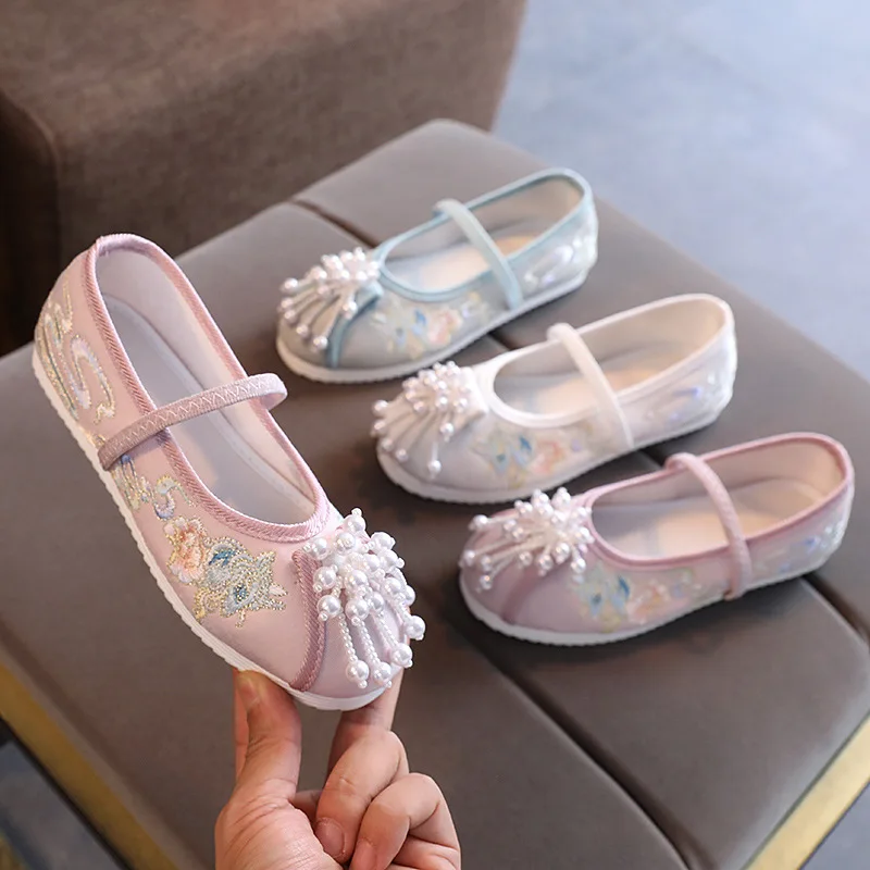 Zapatos de estilo chino antiguo para niñas, calzado Hanfu bordado, zapatos de vestir Lolita, Kawaii, Festival de Carnaval, informales, planos