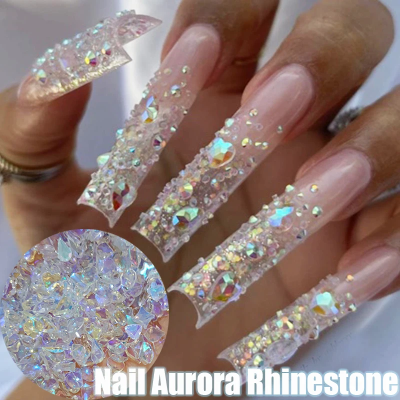 

100pcs 3D Crystal AB Nail Aurora Rhinestones Mixed Diamond Gems Drop Rhombus Arrow Design Flatback Drill Nails Art Decoration