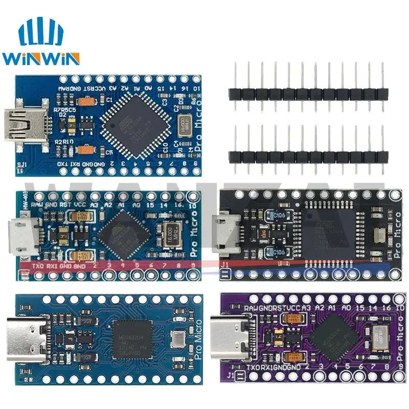 Модуль Mini/Type-C/Micro USB Pro Micro ATMEGA32U4 5 В/16 МГц с Загрузчиком для arduino 2-рядным штырьковым