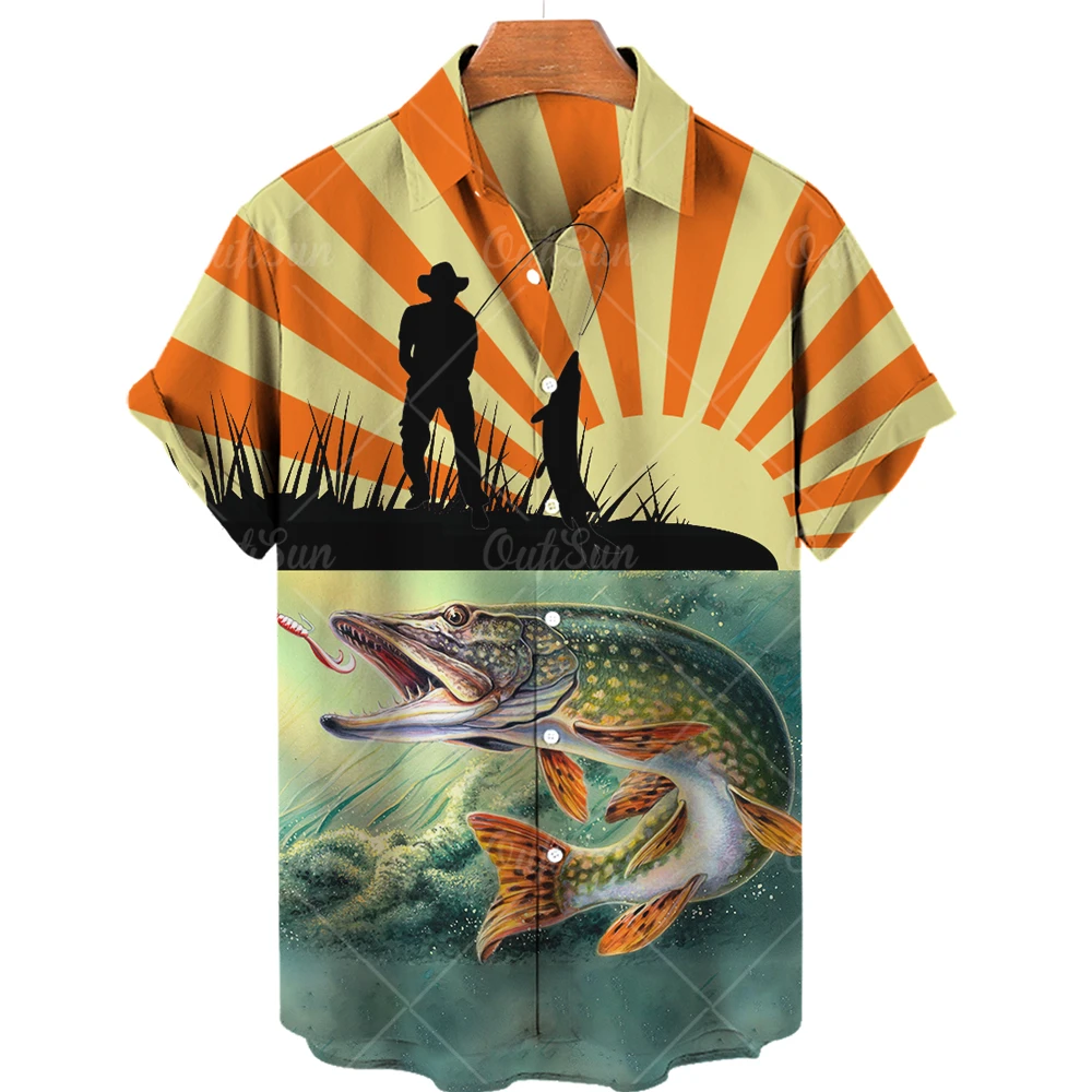 

Гавайская Мужская рубашка, рыболовный костюм, 3D футболка с коротким рукавом, Свободный Топ большого размера, неформальная рубашка, 2023