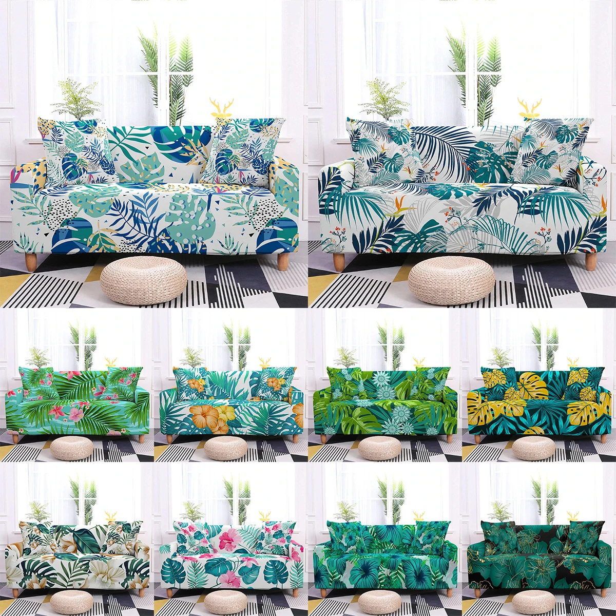 

Tropical Leaves Flower Sofa Cover For Living Room Stretch Sofa Slipcover Elastic Corner Sectional Couch Cover Anti-dust 1-4 Seat