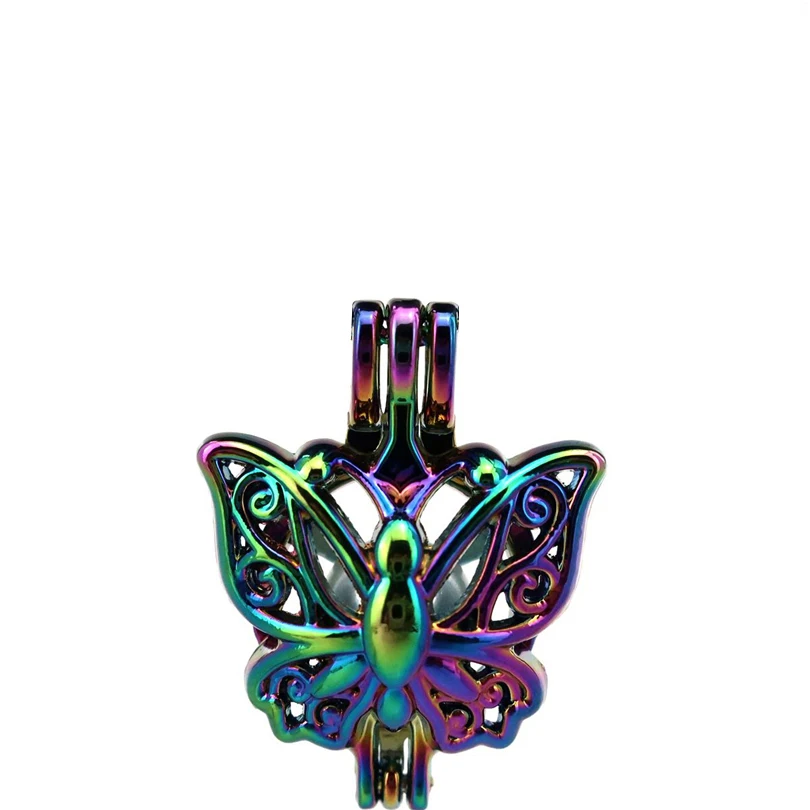 

10PCS Rainbow Color Charm Butterfly Pearl Cage Locket Aromatherapy Diffuser Pendant For Gift Necklace Keychain Jewelry Making