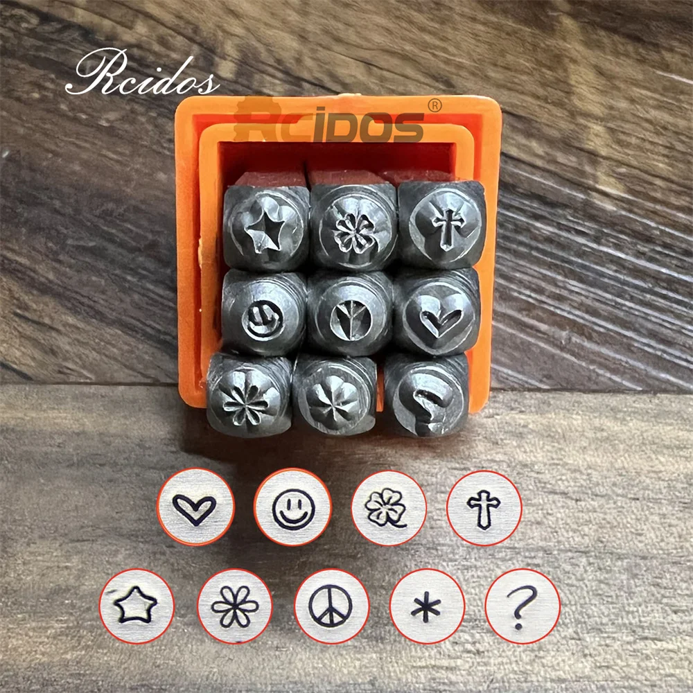 

RCIDOS 3mm Leaf/Cross/Flower/Peace/Smile Pattern Design Steel punch stamp,Metal Jewelry Design Stamps