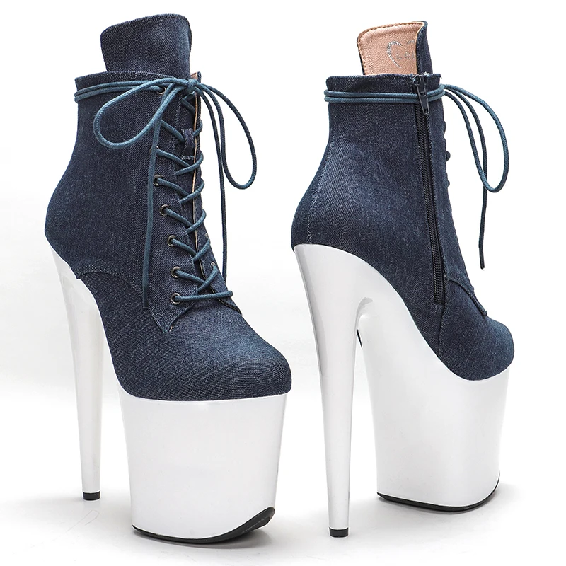 Leecabe  20CM/8inches denim material Pole dancing shoes High Heel platform Pole Dance boot