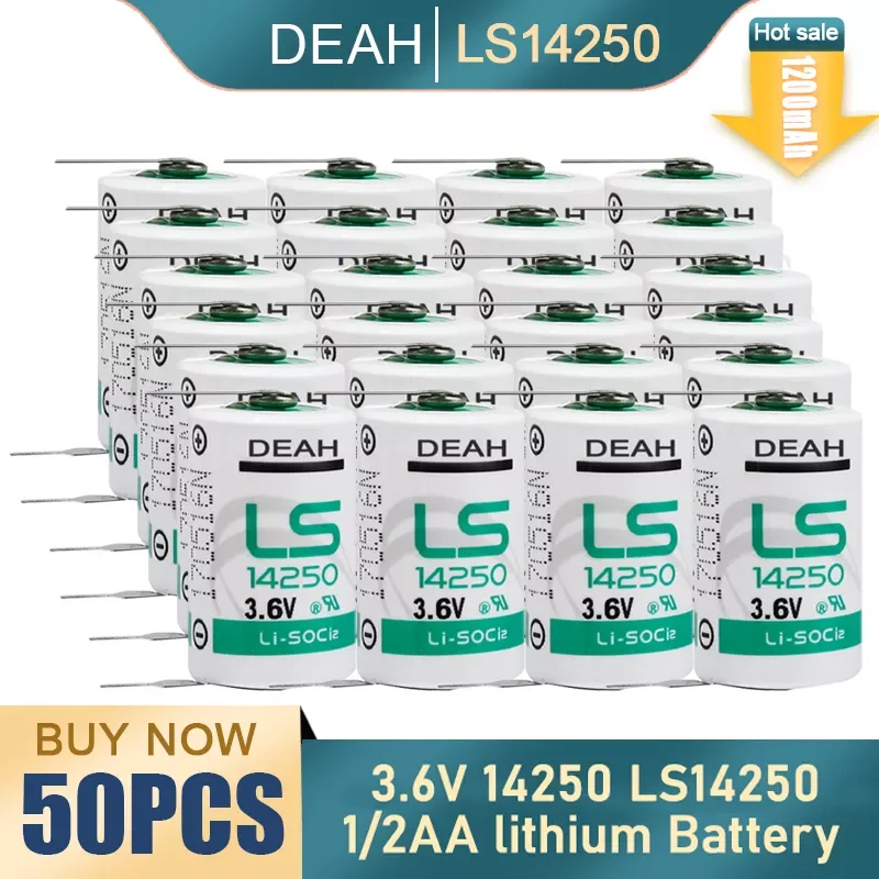 

50PCS 14250 LS14250 14250 1/2 AA 1/2AA 3.6V 1200mAh Lithium Battery With Pins For PLC Gas Water Meter Dry Primary Battery